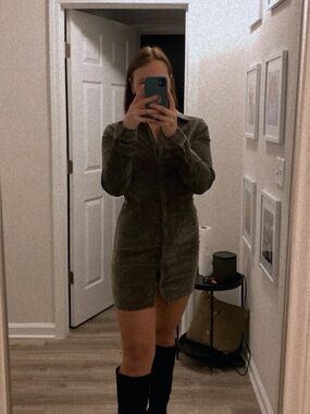 emory park Olive Green Mini Shirt Dress